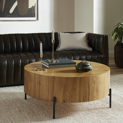 Eaton Drum Coffee Table in Light Oak Resin detail view - Whats New Furniture Portland OR
