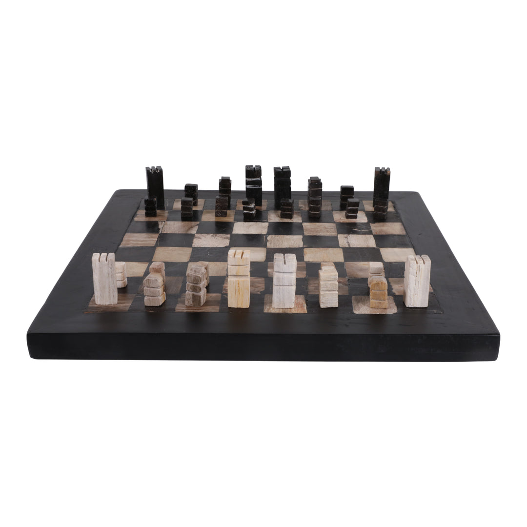 Petrified Wood Chess Set front view - chess set by Sagebrook Home - Whats New Furniture Portland OR