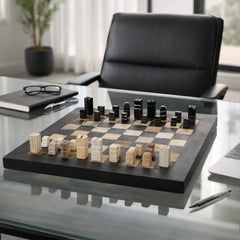 Petrified Wood Chess Set styled desk view - chess set by Sagebrook Home - Whats New Furniture Portland OR