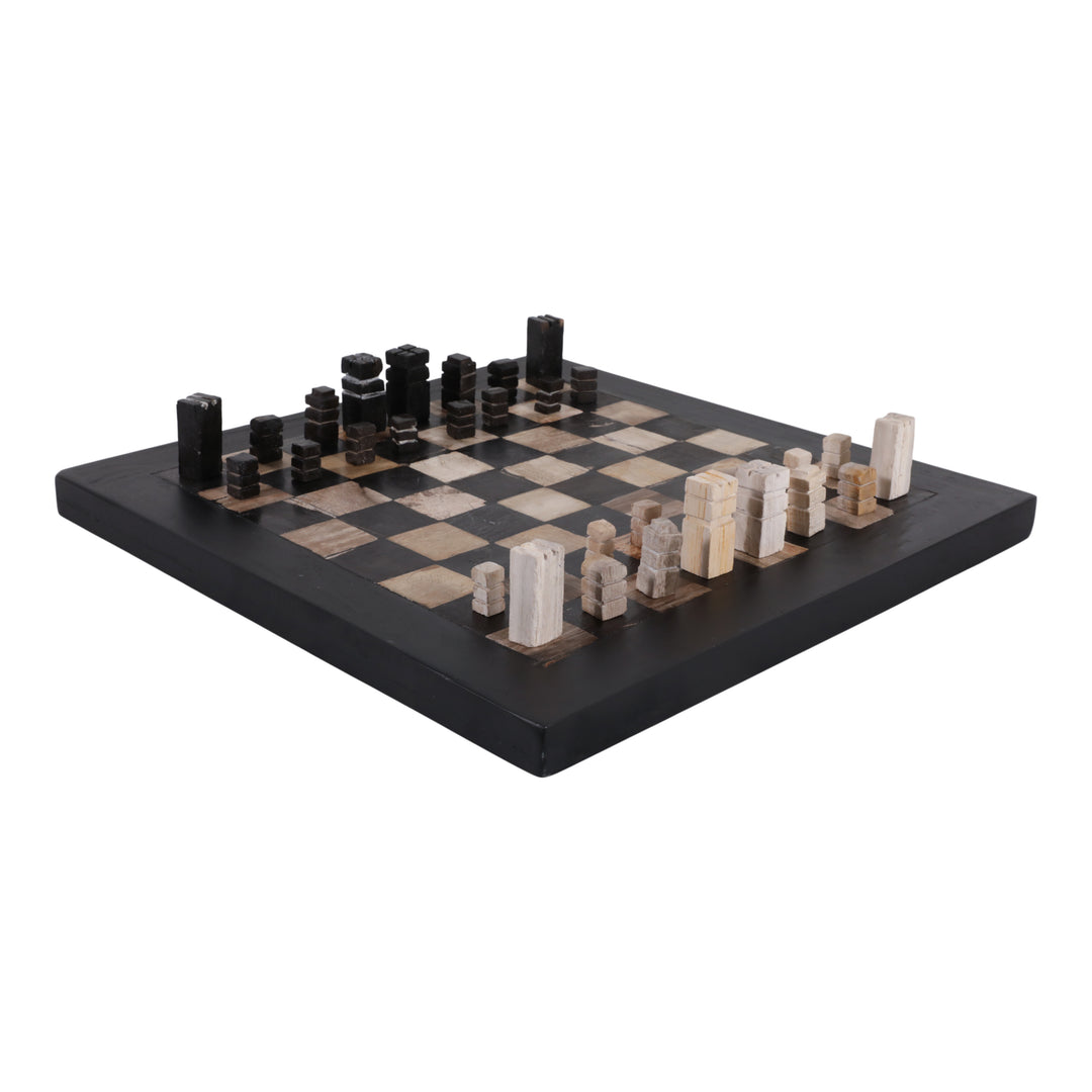 Petrified Wood Chess Set angled view - chess set by Sagebrook Home - Whats New Furniture Portland OR