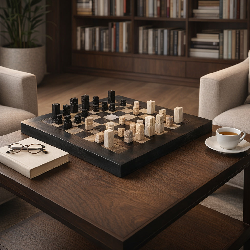Petrified Wood Chess Set styled room view - chess set by Sagebrook Home - Whats New Furniture Portland OR