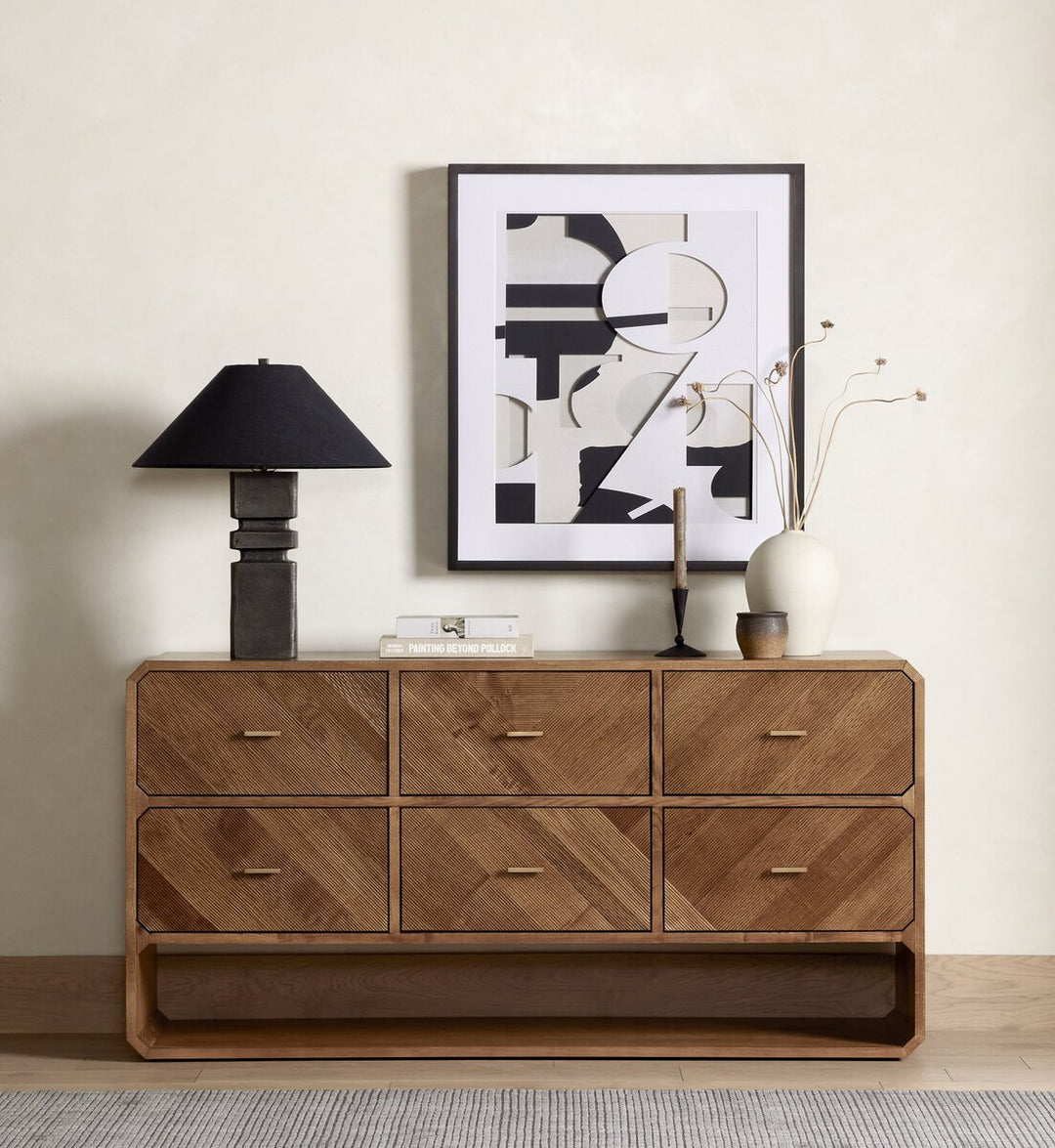 Caspian 6 Drawer Dresser in Natural Ash back studio view - Whats New Furniture Portland OR