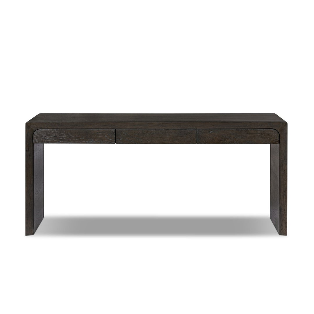 Henry Desk in Charcoal Oak Thick Veneer front studio view - Whats New Furniture Portland OR