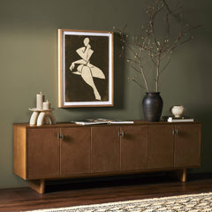 Posada Media Console in Amber Oak Veneer back studio view - Whats New Furniture Portland OR