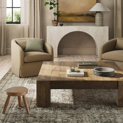 Abaso Coffee Table in Rustic Wormwood Oak back view - Whats New Furniture Portland OR