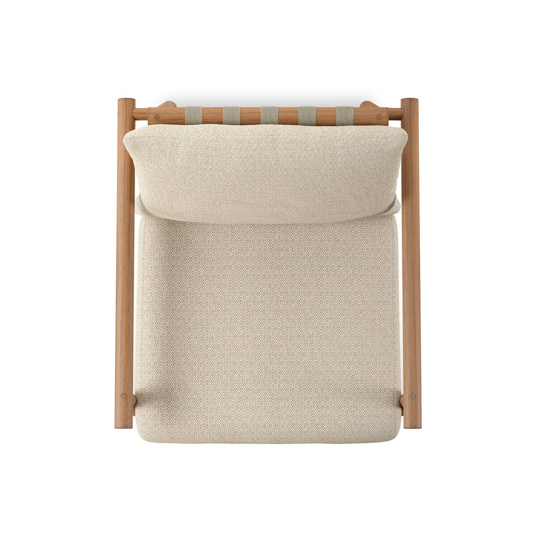 Cardiff Outdoor Chair in Faye Sand, Natural Teak detail view - Whats New Furniture Portland OR