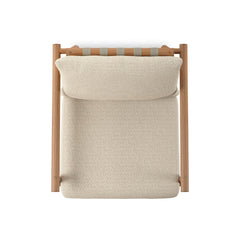 Cardiff Outdoor Chair in Faye Sand, Natural Teak detail view - Whats New Furniture Portland OR