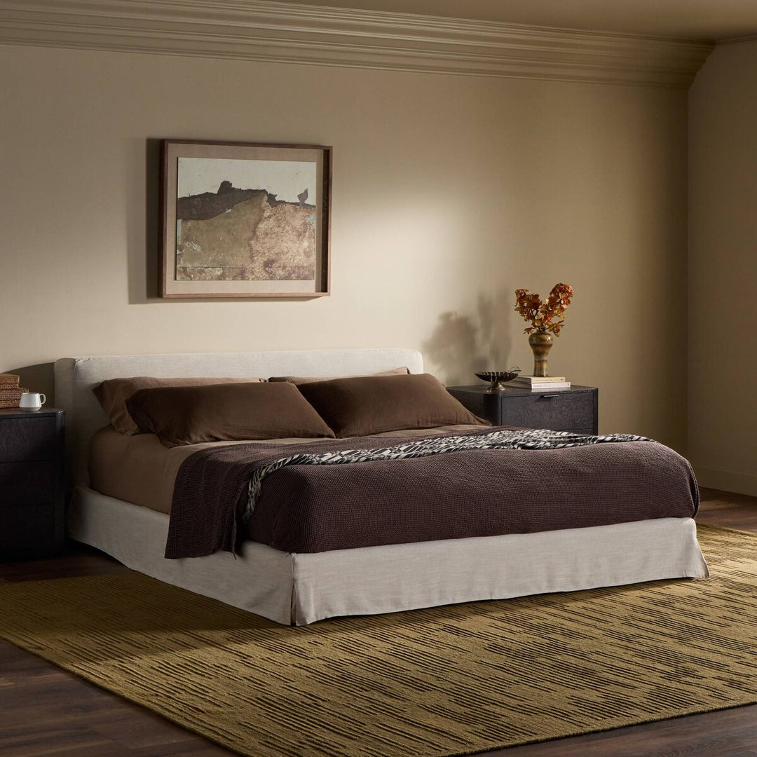 Aidan Slipcover Bed in Savoy Parchment back studio view - Whats New Furniture Portland OR