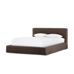 Aidan Slipcover Bed in Savoy Coffee three-quarter studio view - Whats New Furniture Portland OR