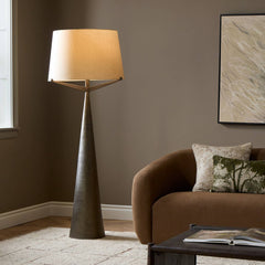 Ziggy Floor Lamp in Hammered Smoked Nickel back studio view - Whats New Furniture Portland OR