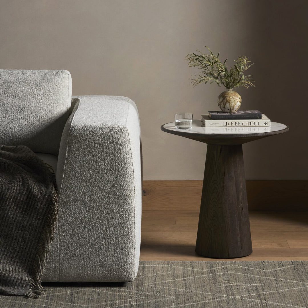 Skye End Table in White Marble back view - Whats New Furniture Portland OR