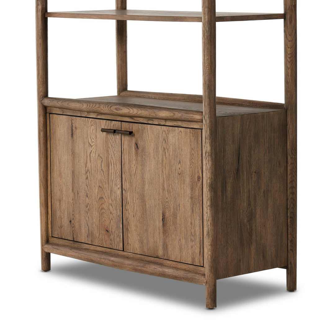 Glenview Bookcase in Weathered Oak oak grain detail view - Whats New Furniture Portland OR