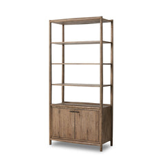 Glenview Bookcase in Weathered Oak three-quarter studio view - Whats New Furniture Portland OR