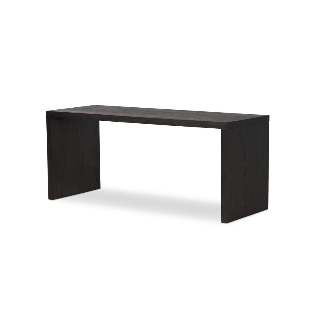 Posada Desk in Worn Black Oak Veneer three-quarter studio view - Whats New Furniture Portland OR