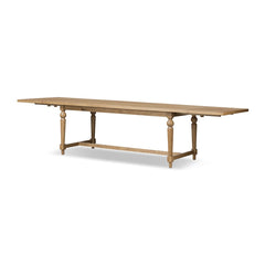 Blinn Extension Dining Table in Worn Oak Veneer detail view - Whats New Furniture Portland OR