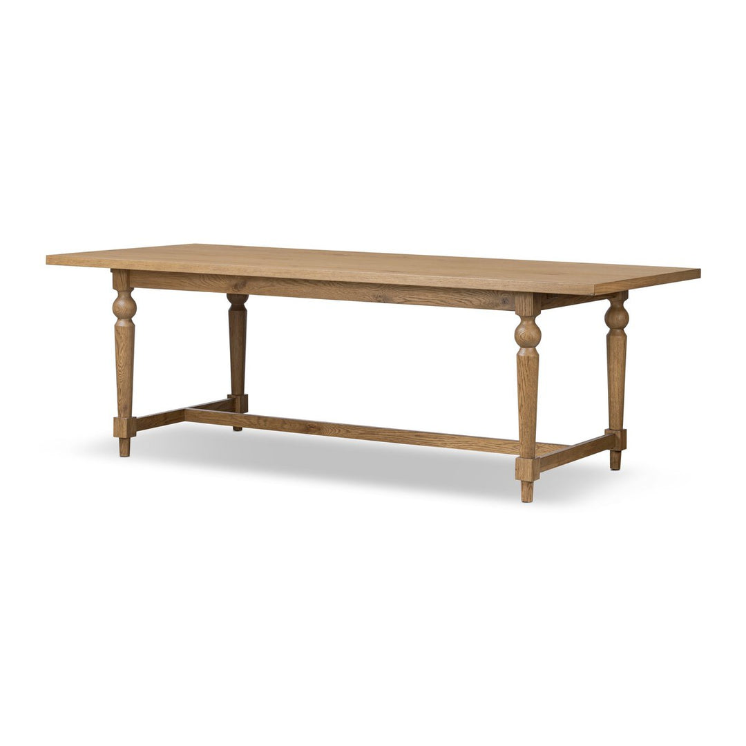 Blinn Extension Dining Table in Worn Oak Veneer three-quarter view - Whats New Furniture Portland OR