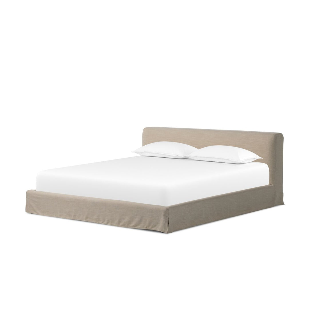 Aidan Slipcover Bed in Savoy Parchment three-quarter studio view - Whats New Furniture Portland OR