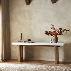 Olympia Console Table in White Carrara Marble back studio view - Whats New Furniture Portland OR