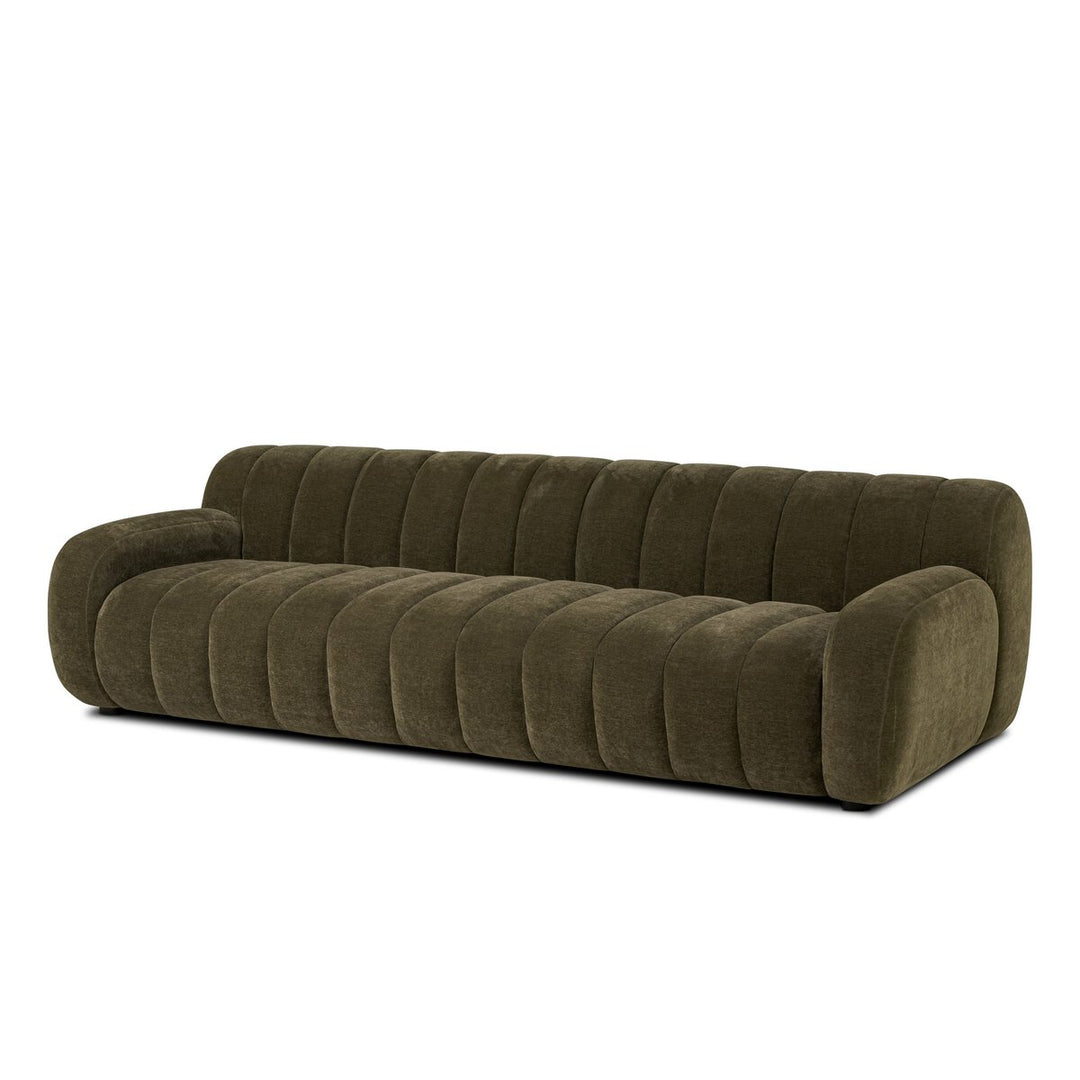 Carina Sofa in Malmo Olive three-quarter view - Whats New Furniture Portland OR