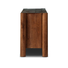 Ezri Media Console in Cocoa Oak side studio view - Whats New Furniture Portland OR