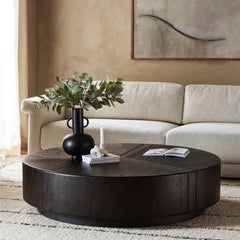 Renan Coffee Table in Dark Espresso Reclaimed French Oak back studio view - Whats New Furniture Portland OR