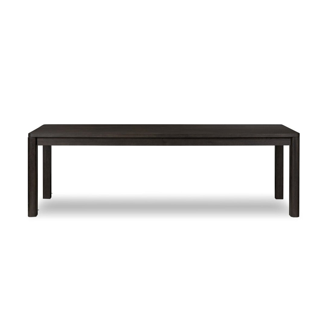 Noeline Extension Dining Table in Smoked Black Resawn Oak front studio view - Whats New Furniture Portland OR