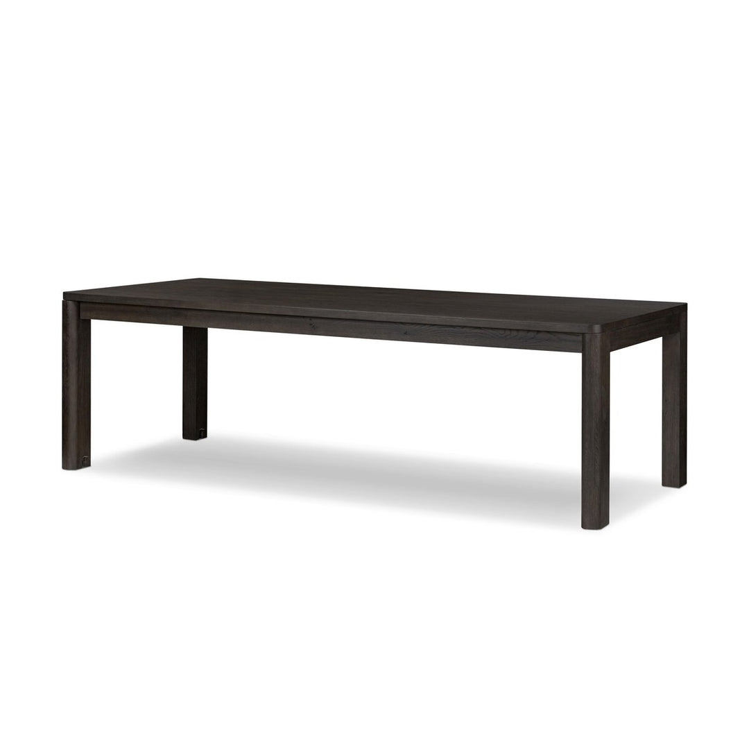 Noeline Extension Dining Table in Smoked Black Resawn Oak three-quarter view - Whats New Furniture Portland OR