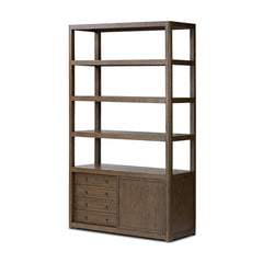 Miko Bookcase in Fawn Oak three-quarter view - Whats New Furniture Portland OR