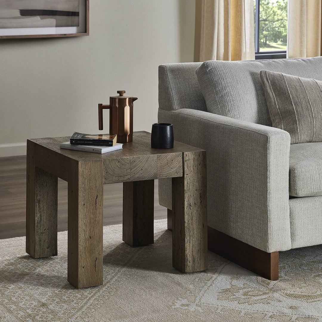 Abaso End Table in Rustic Wormwood Oak back view - Whats New Furniture Portland OR