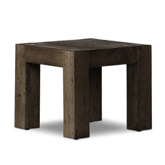 Abaso End Table in Ebony Rustic Wormwood Oak three-quarter view - Whats New Furniture Portland OR