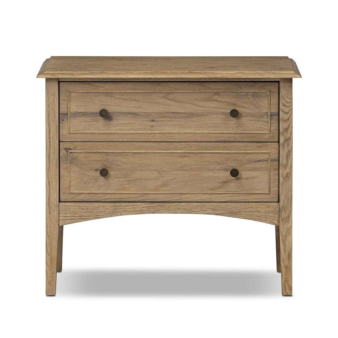 Maggie Nightstand in Aged Smoked Oak Resawn front studio view - Whats New Furniture Portland OR