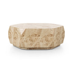 Elena Coffee Table in Light Burl front studio view - Whats New Furniture Portland OR