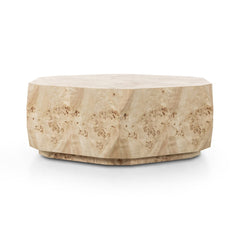 Elena Coffee Table in Light Burl three-quarter studio view - Whats New Furniture Portland OR
