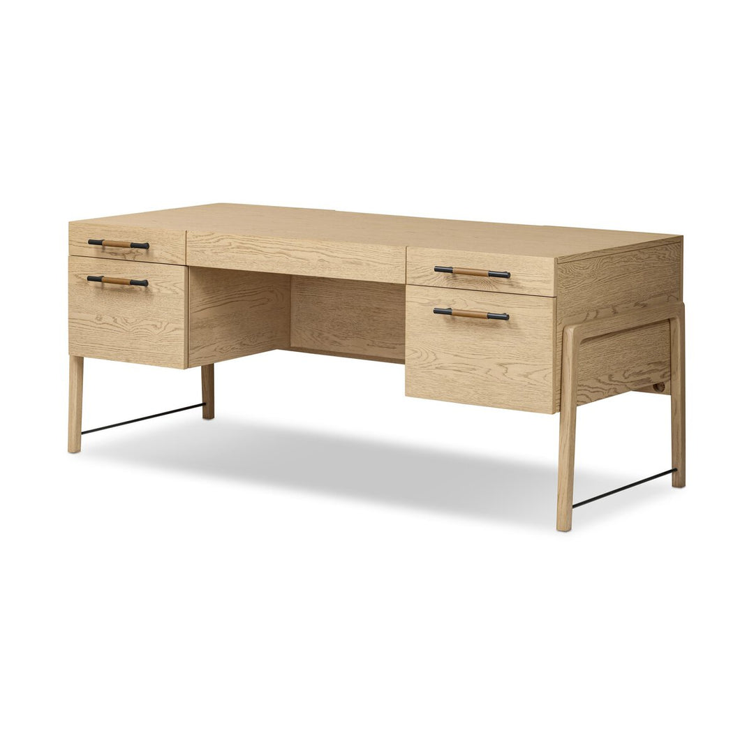Rosedale Executive Desk in Yucca Oak Veneer three-quarter view - Whats New Furniture Portland OR