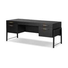 Rosedale Executive Desk in Ebony Oak Veneer three-quarter view - Whats New Furniture Portland OR