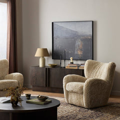 Amelie Chair in Beige Shearling back studio view - Whats New Furniture Portland OR