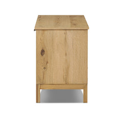 Alessio Media Console in Aged Natural Oak Veneer side studio view - Whats New Furniture Portland OR