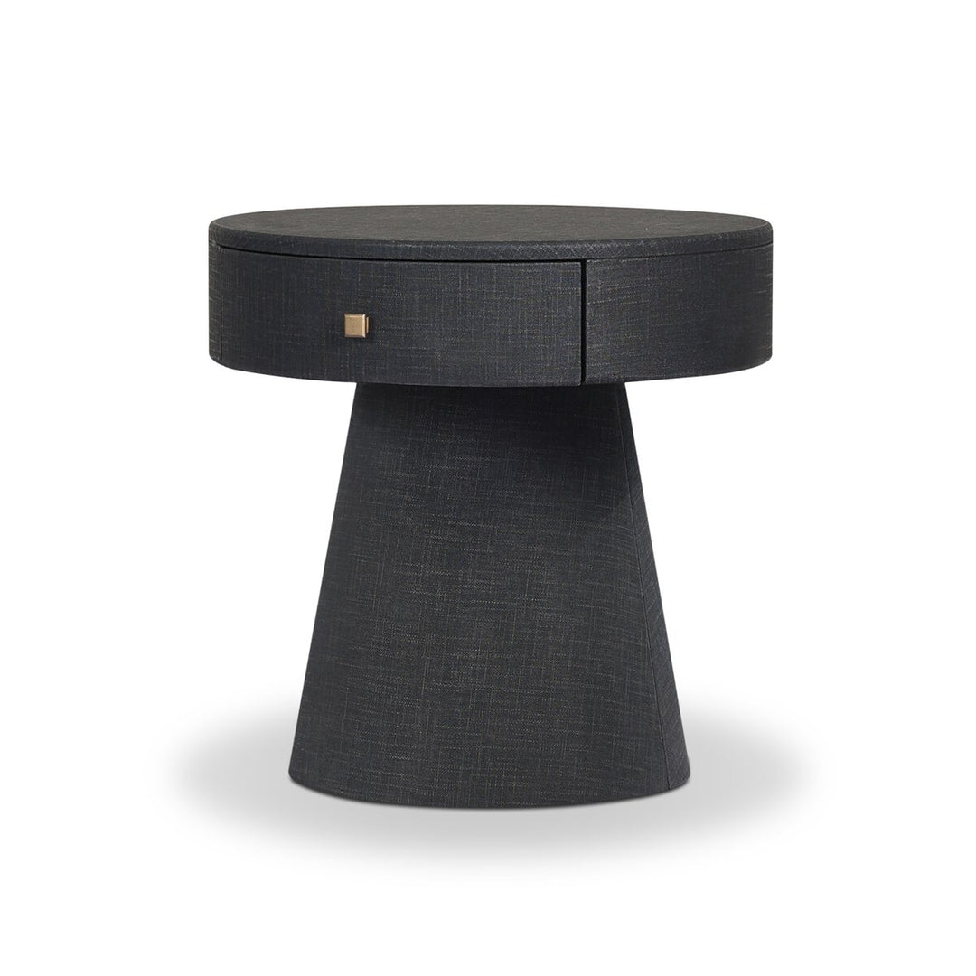 Chiro Nightstand in Black Linen three-quarter view - Whats New Furniture Portland OR
