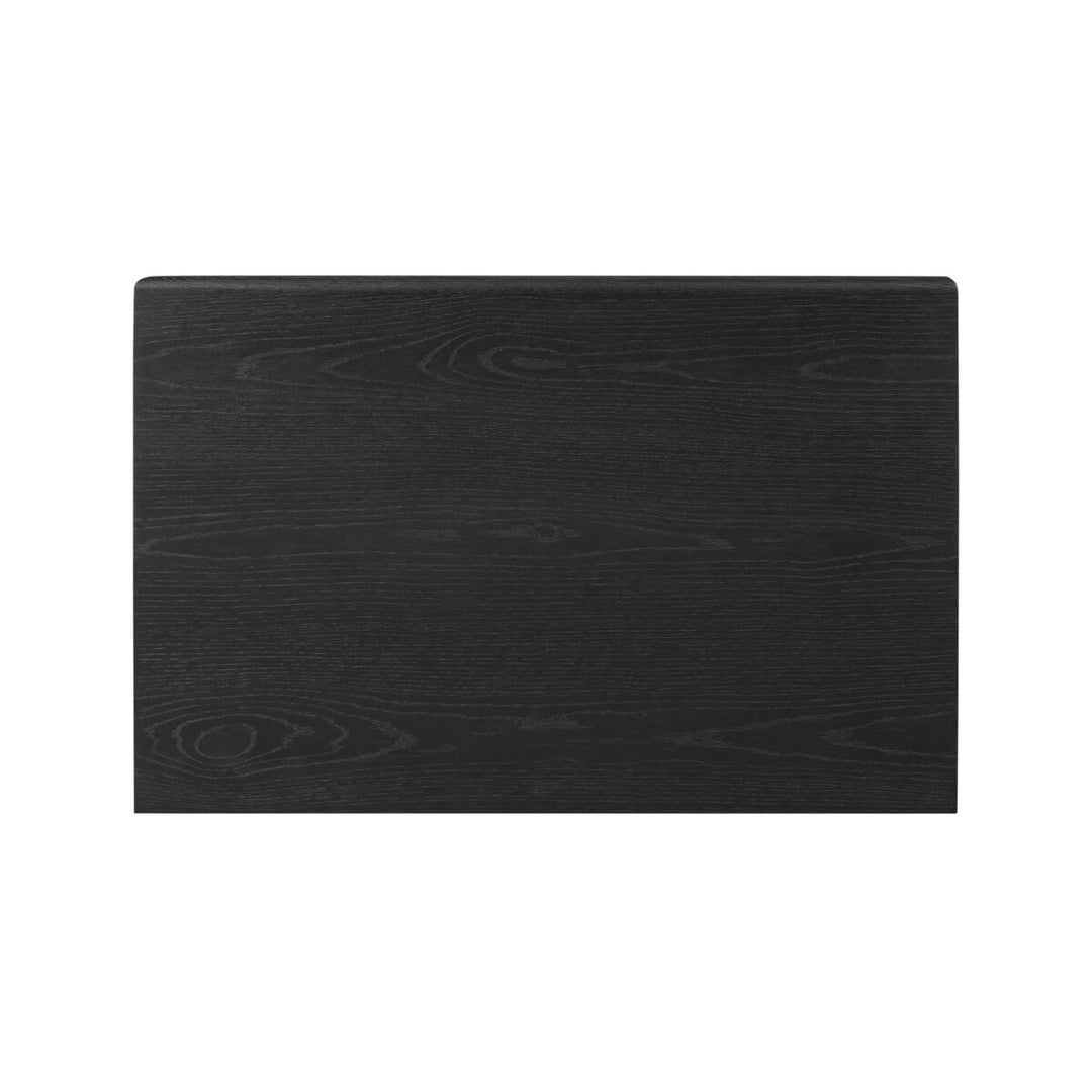 Rosenell Open Nightstand in Black Oak Veneer lifestyle view beside a bed - Whats New Furniture Portland OR