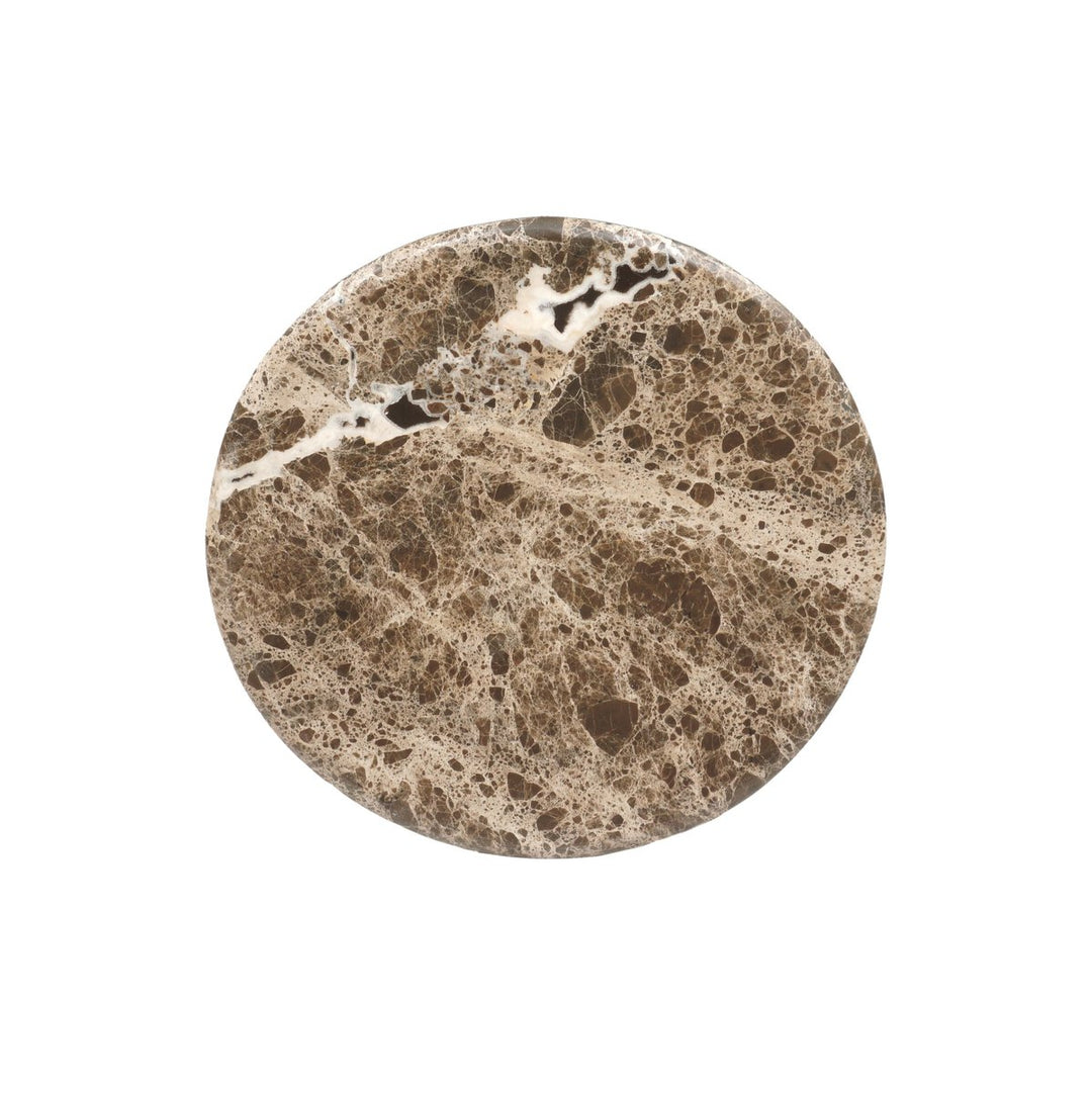 Pavlo End Table in Brown Marble detail view 6 - Whats New Furniture Portland OR