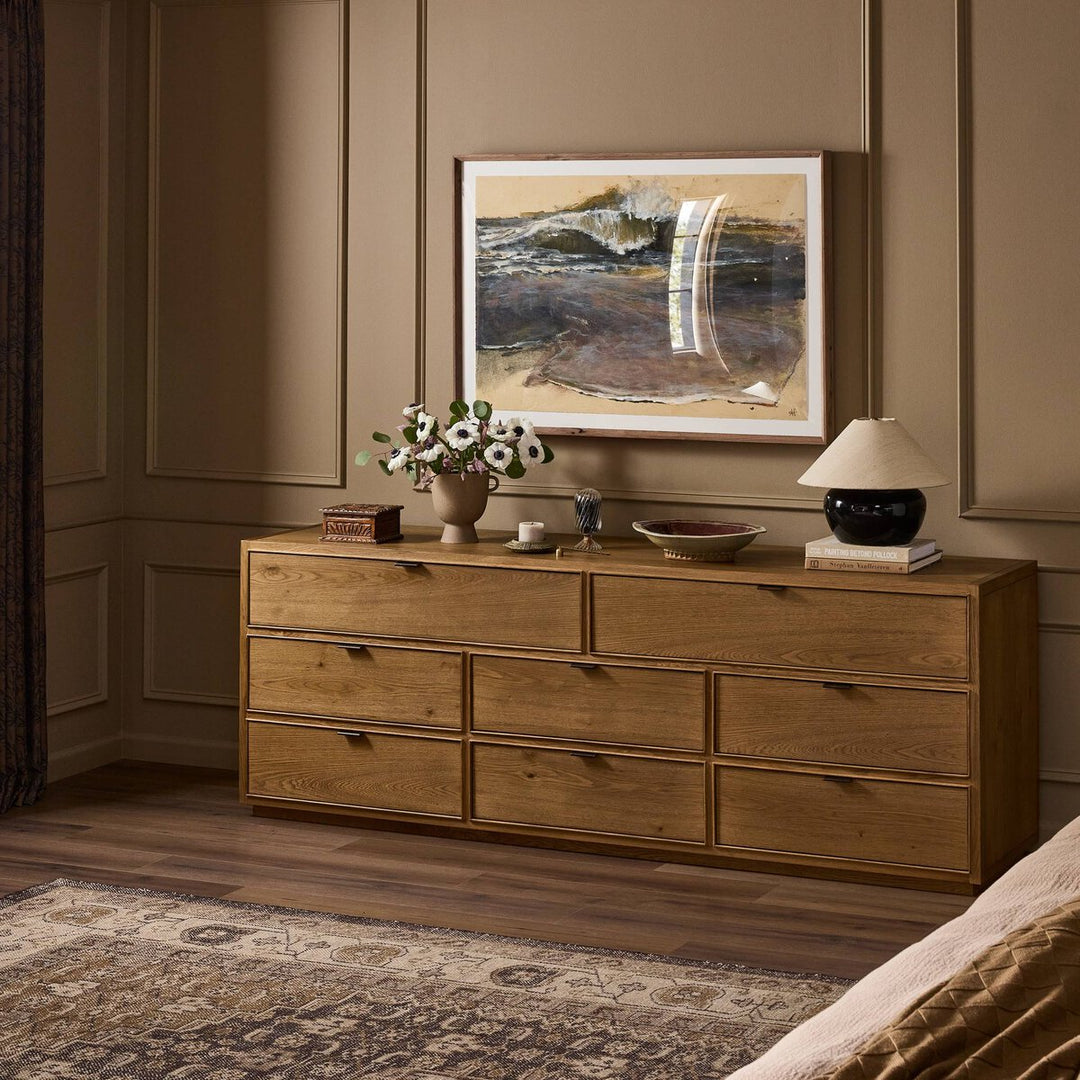 Kodo 8 Drawer Dresser in Light Brown Oak back studio view - Whats New Furniture Portland OR