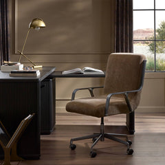 Lou Desk Chair in Altair Mushroom back view - Whats New Furniture Portland OR