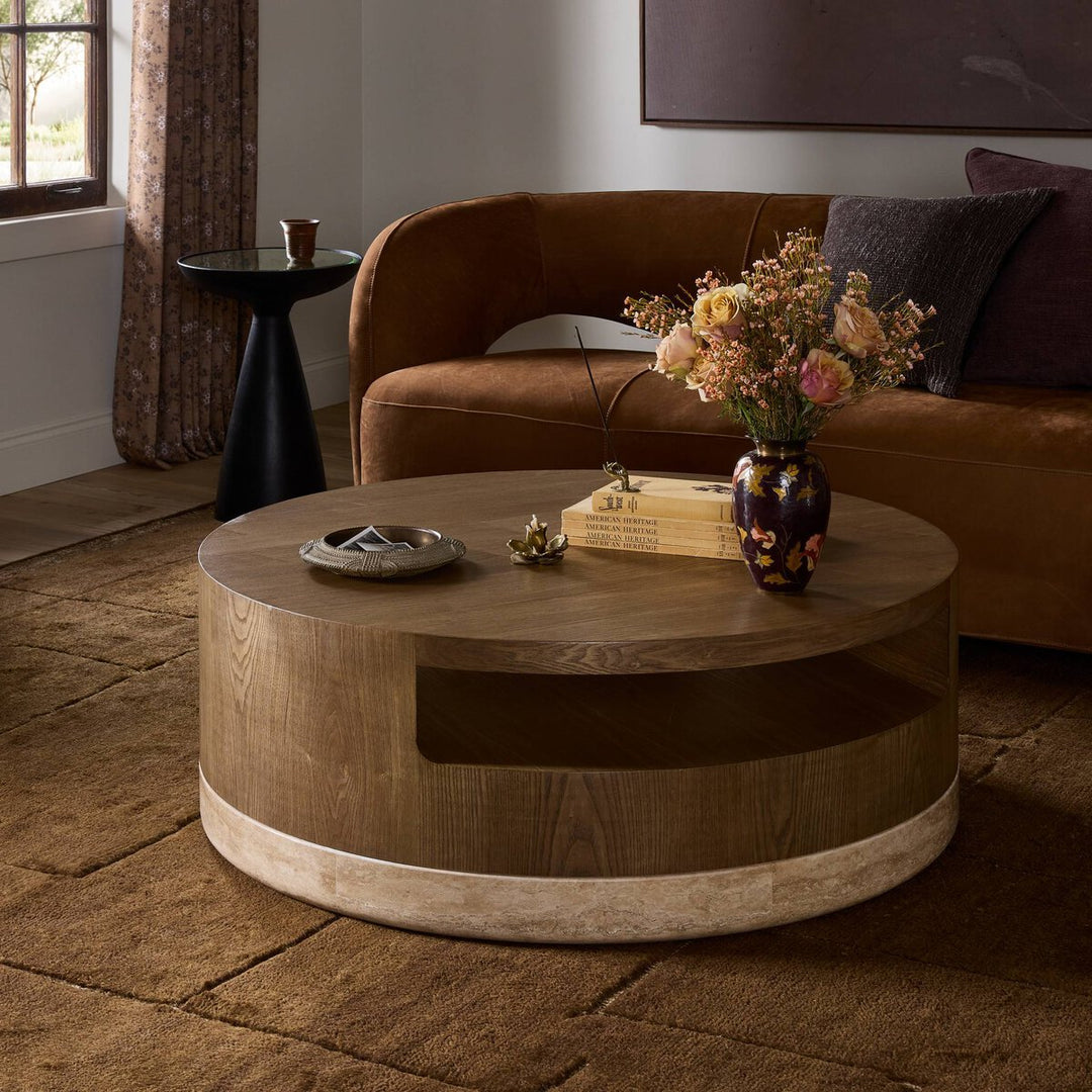 Sager Coffee Table in Amber Ash Veneer back studio view - Whats New Furniture Portland OR