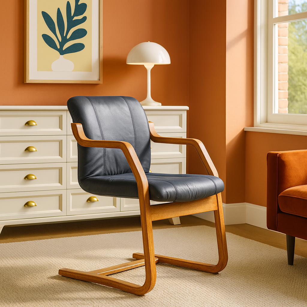 Formed Wood and Leather Chair