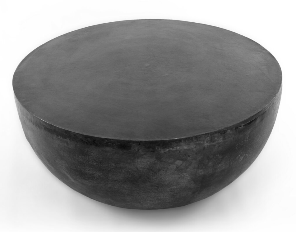36" Basil Outdoor Round Coffee Table in Aged Grey side angle - round aluminum outdoor coffee table by Four Hands - Whats New Furniture Portland OR