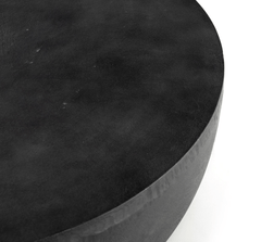 36" Basil Outdoor Round Coffee Table in Aged Grey detail view - round aluminum outdoor coffee table by Four Hands - Whats New Furniture Portland OR