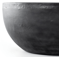 36" Basil Outdoor Round Coffee Table in Aged Grey side view - round aluminum outdoor coffee table by Four Hands - Whats New Furniture Portland OR
