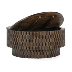 Norwood Coffee Table with Casters - Bark Brown in Bark Brown side angle - round coffee - Whats New Furniture Portland OR