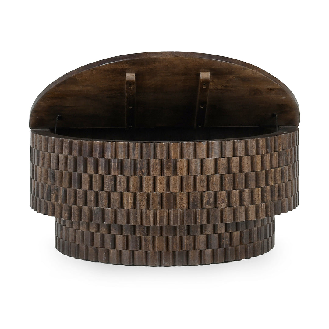 Norwood Coffee Table with Casters - Bark Brown in Bark Brown detail - round coffee table - Whats New Furniture Portland OR