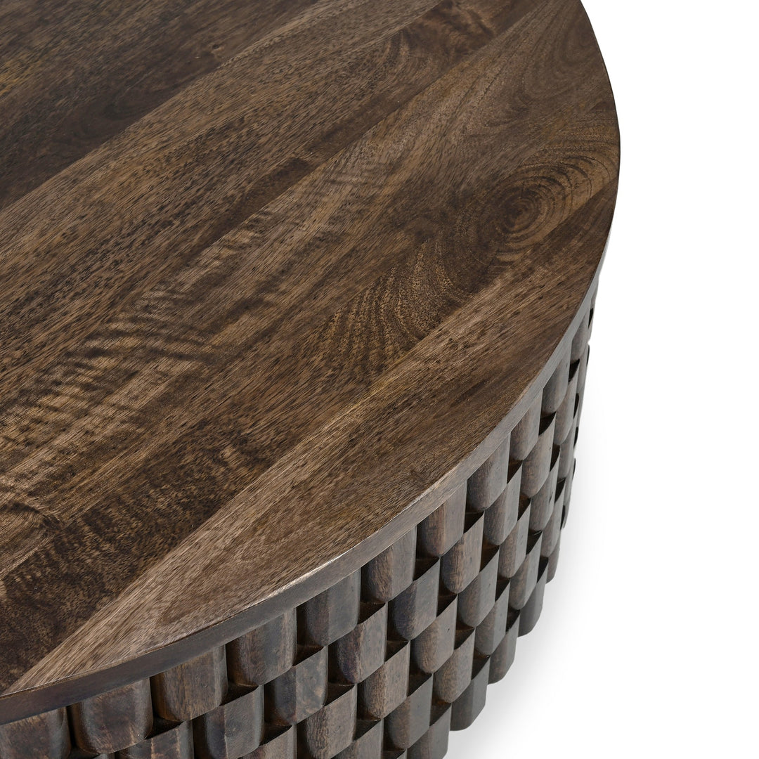 Norwood Coffee Table with Casters - Bark Brown in Bark Brown top view - round coffee table - Whats New Furniture Portland OR